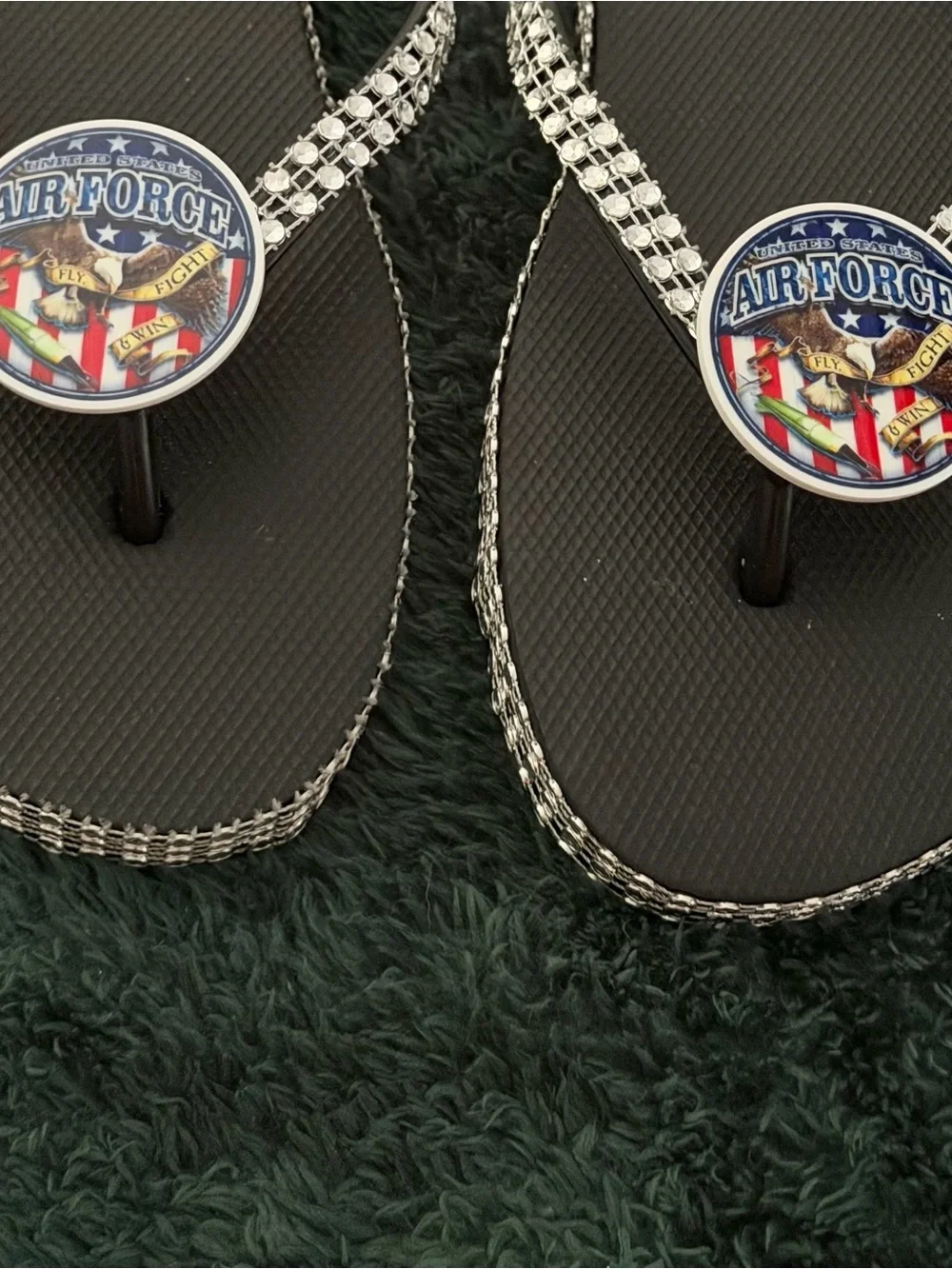 Air Force Emblem Rhinestone Black Flip Flops